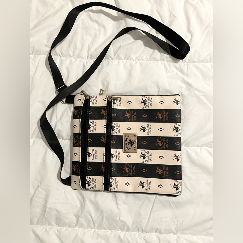 Beverly Hills Polo Club Crossbody Bag Black White Stripes Women’s Accessories
